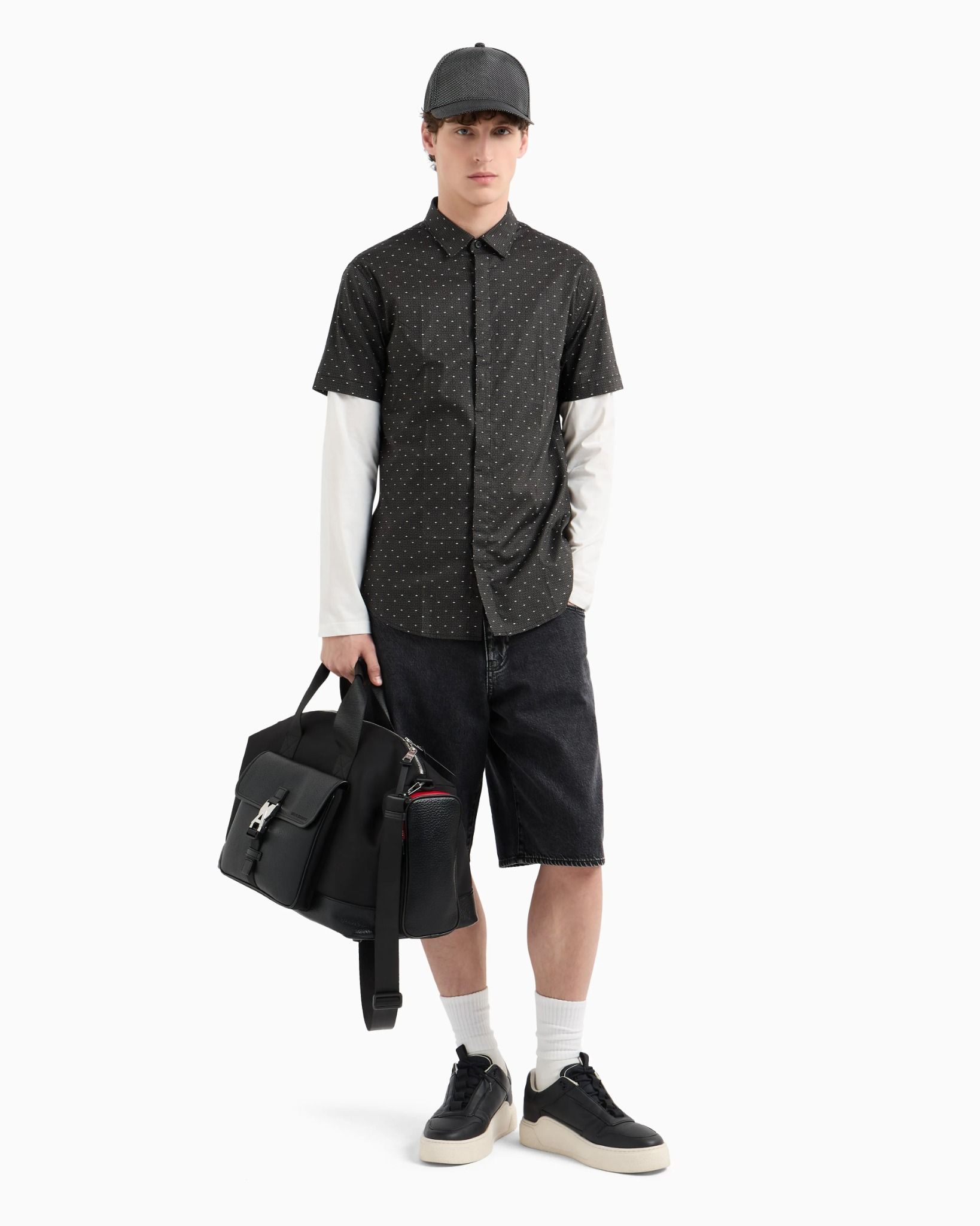 Armani Exchange - Áo sơ mi tay ngắn nam Aix Men's Grey Shirt