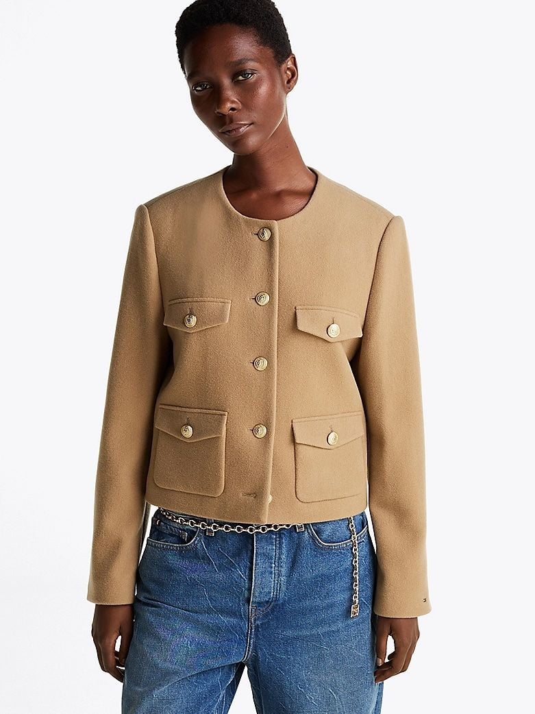Tommy Hilfiger - Áo khoác dạ tay dài Nữ Double Faced Wool Blend Cropped Jacket
