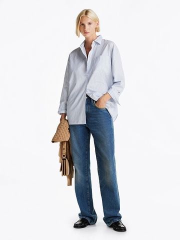 Tommy Hilfiger - Áo sơ mi tay dài nữ Essential Poplin Monotype Loose Shirt