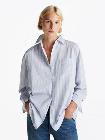 Tommy Hilfiger - Áo sơ mi tay dài nữ Essential Poplin Monotype Loose Shirt