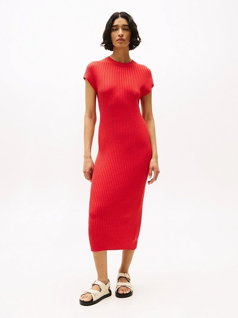 Tommy Hilfiger - Đầm nữ Cap Sleeve Ribbed Midi Jumper Dress