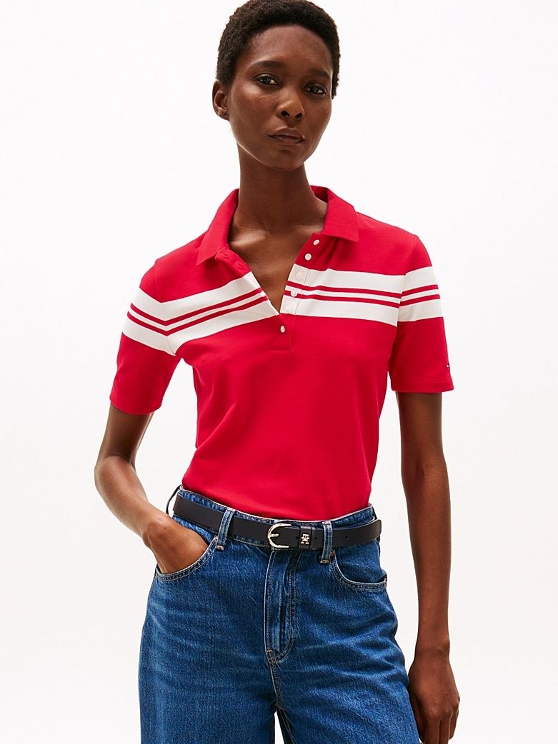 Tommy Hilfiger - Áo polo tay ngắn nữ Stripe Slim Fit Polo Shirt