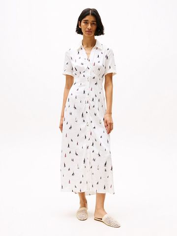 Tommy Hilfiger - Đầm nữ Print Cut Out Maxi Shirt Dress