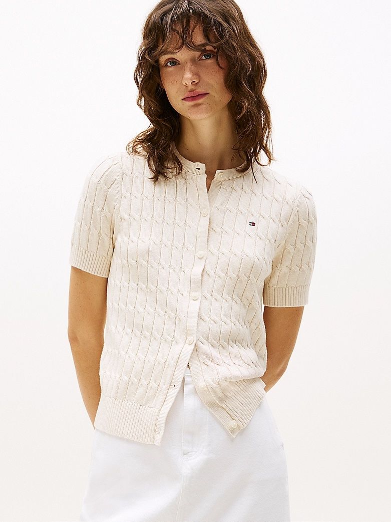 Tommy Hilfiger - Áo khoác len tay ngắn nữ Cable Knit Short Sleeve Cardigan
