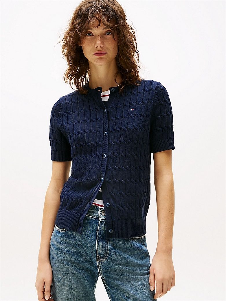 Tommy Hilfiger - Áo khoác len tay ngắn nữ Cable Knit Short Sleeve Cardigan
