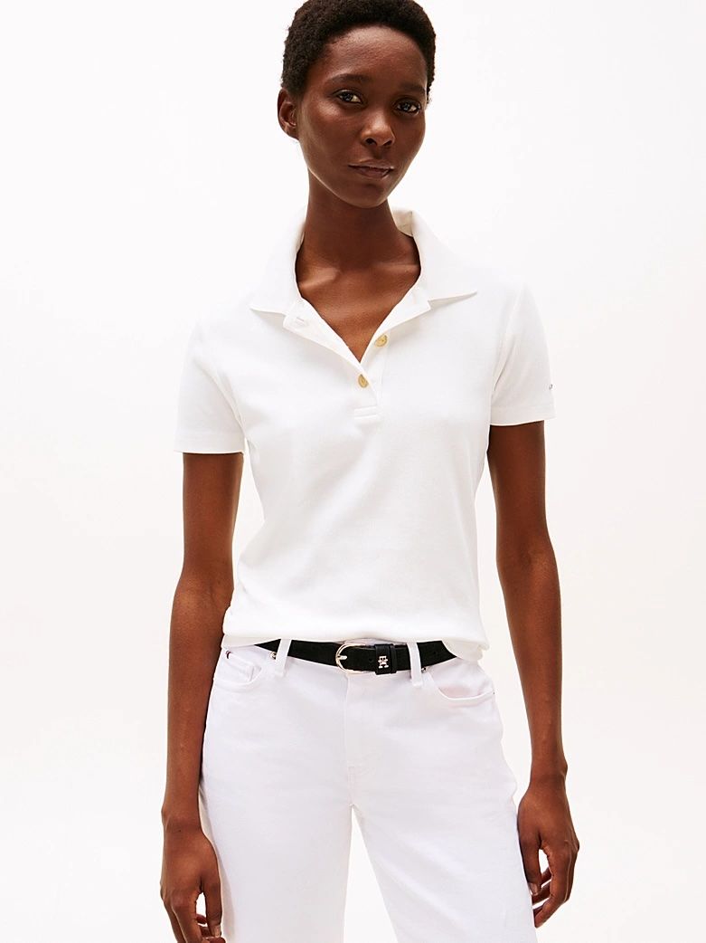 Tommy Hilfiger - Áo polo tay ngắn nữ Gold-Tone Button Slim Polo Shirt