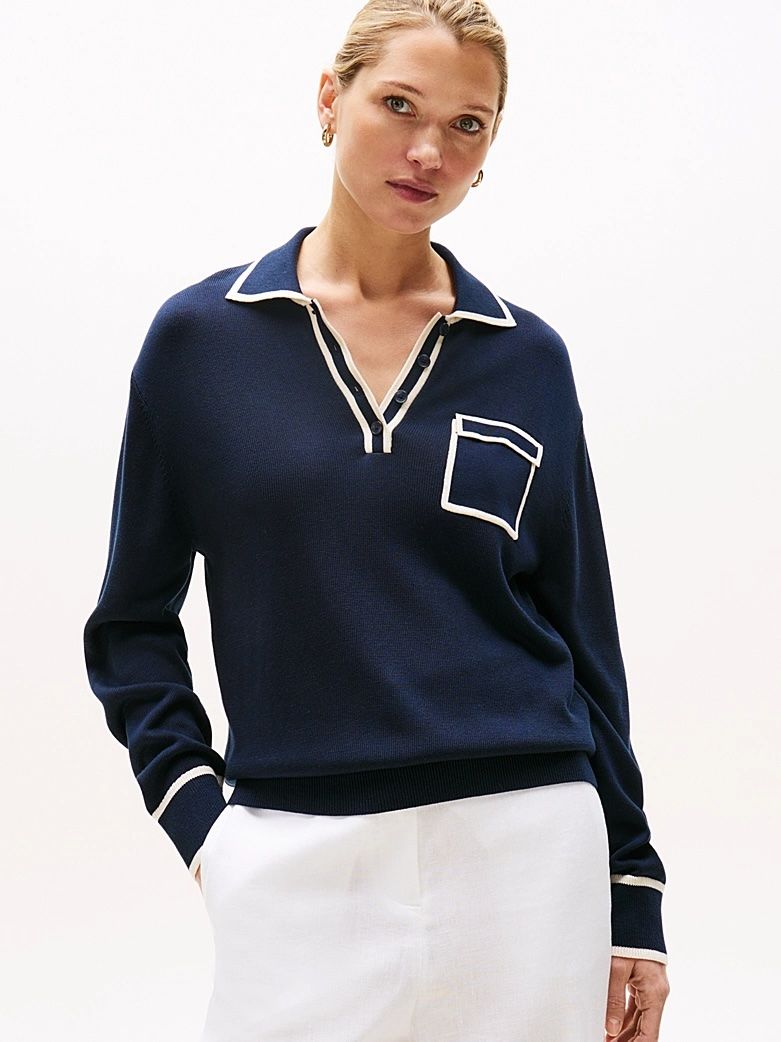 Tommy Hilfiger - Áo len tay dài nữ Contrast Polo Jumper With Silk