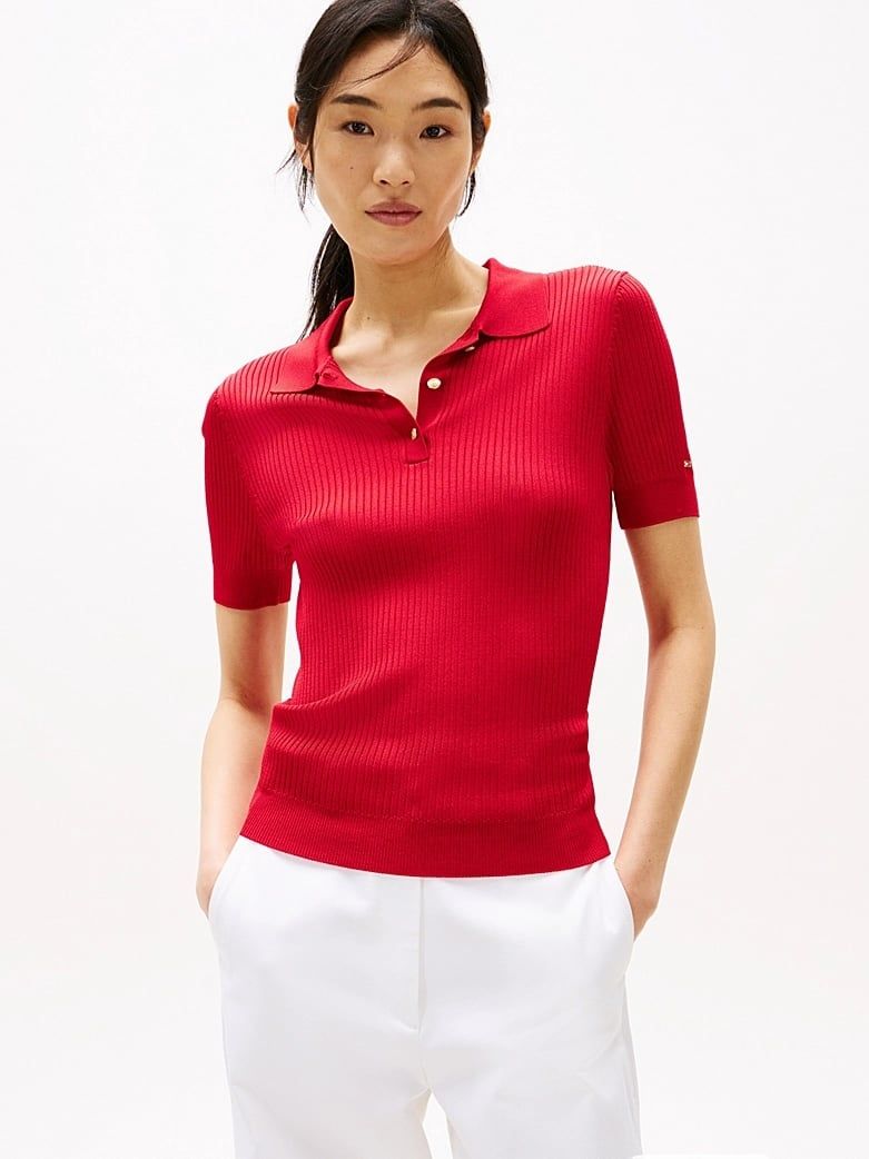 Tommy Hilfiger - Áo phông tay ngắn nữ Ribbed Short Sleeve Polo Jumper