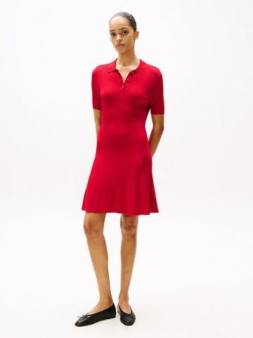 Tommy Hilfiger - Đầm nữ Ribbed Mini Polo Dress