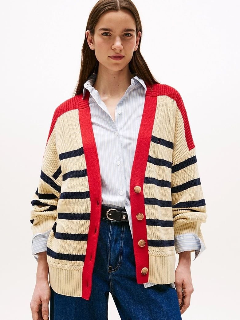 Tommy Hilfiger - Áo khoác len tay dài nữ Relaxed V-Neck Cardigan