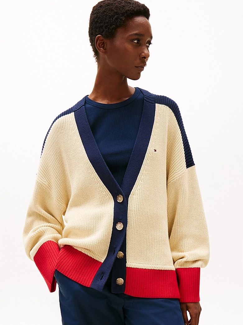Tommy Hilfiger - Áo khoác len tay dài nữ Relaxed V-Neck Cardigan