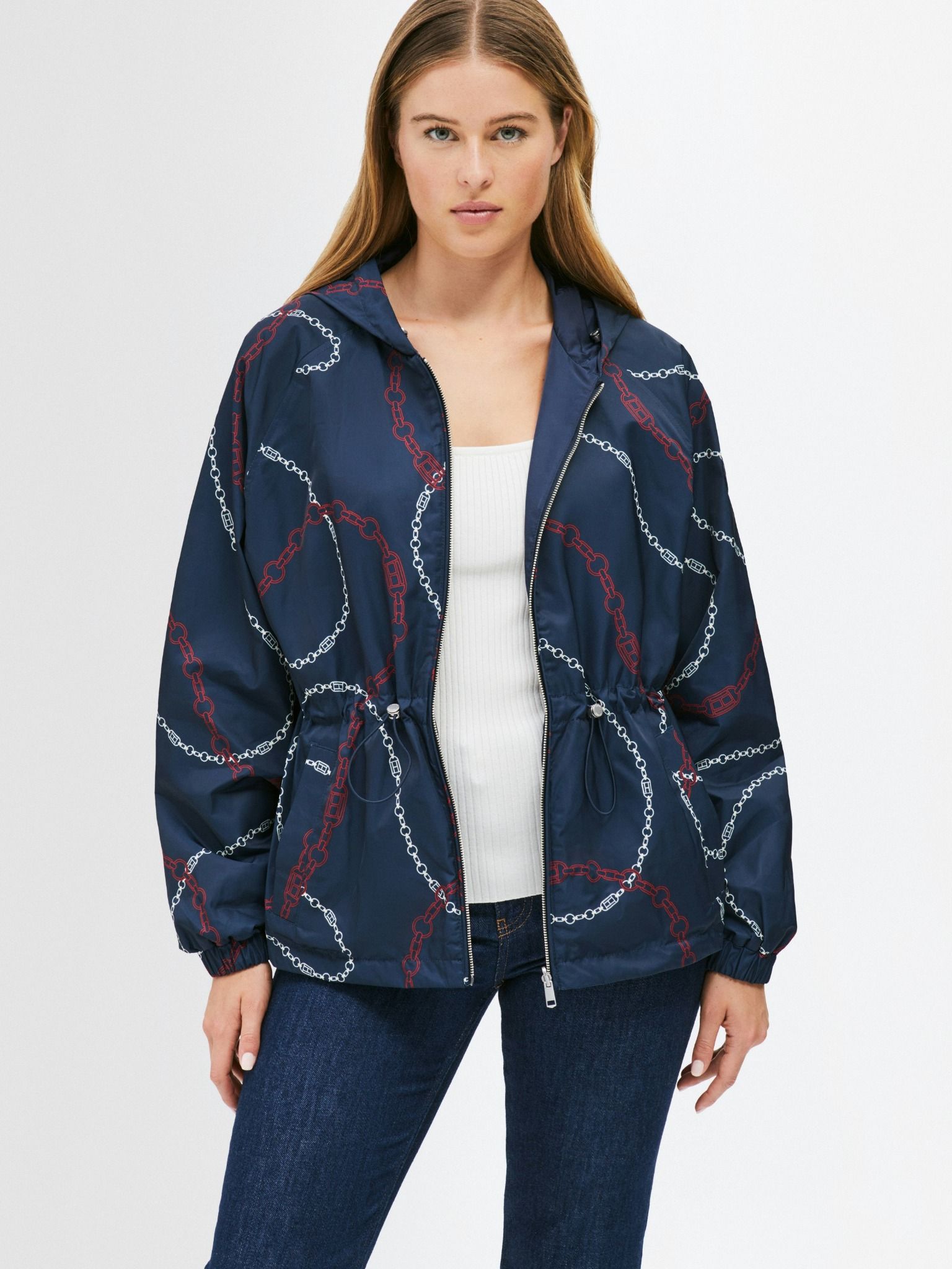 Tommy Hilfiger - Áo khoác gió tay dài nữ Chain Print Windbreaker