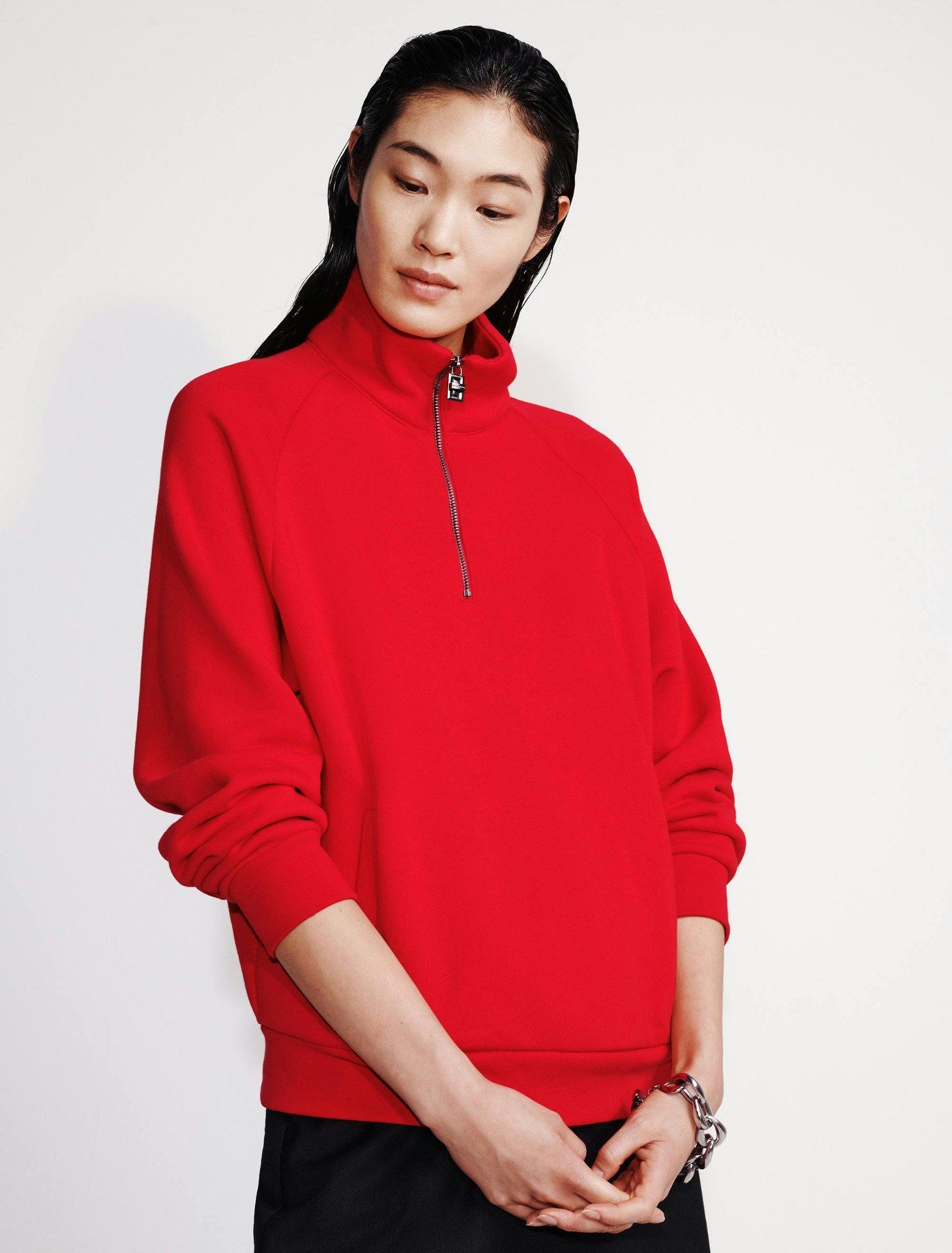 Calvin Klein - Áo lạnh tay dài CK nữ Terry Zip Polo Sweatshirt
