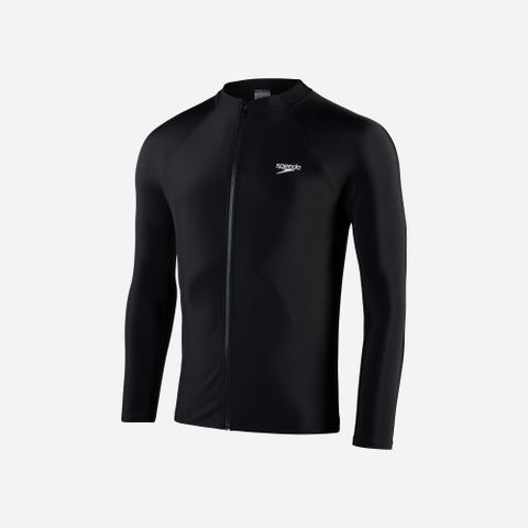 Speedo - Áo bơi tay dài nam Long-Zip Sun Top Black Swimming