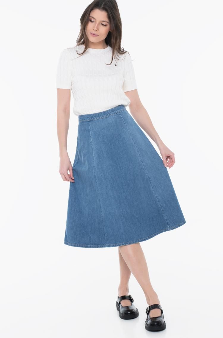 Tommy Hilfiger - Váy nữ Denim Midi Flared Skirt