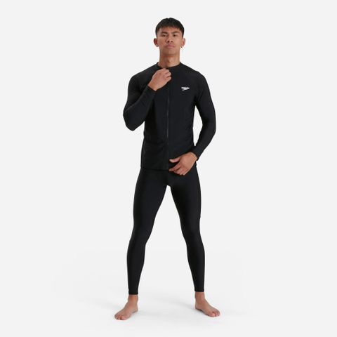 Speedo - Áo bơi tay dài nam Long-Zip Sun Top Black Swimming