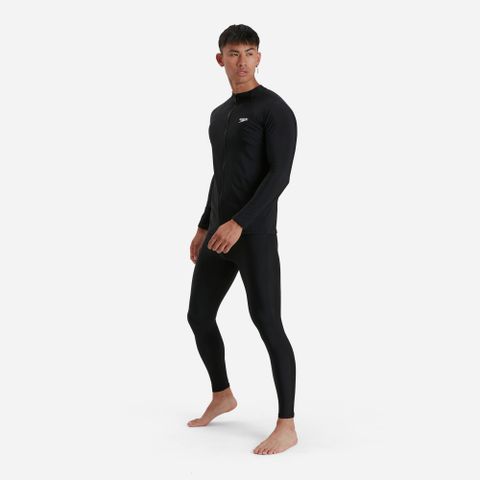 Speedo - Áo bơi tay dài nam Long-Zip Sun Top Black Swimming