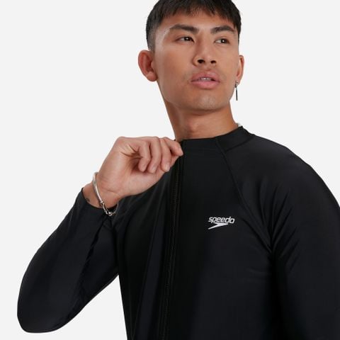 Speedo - Áo bơi tay dài nam Long-Zip Sun Top Black Swimming - 4