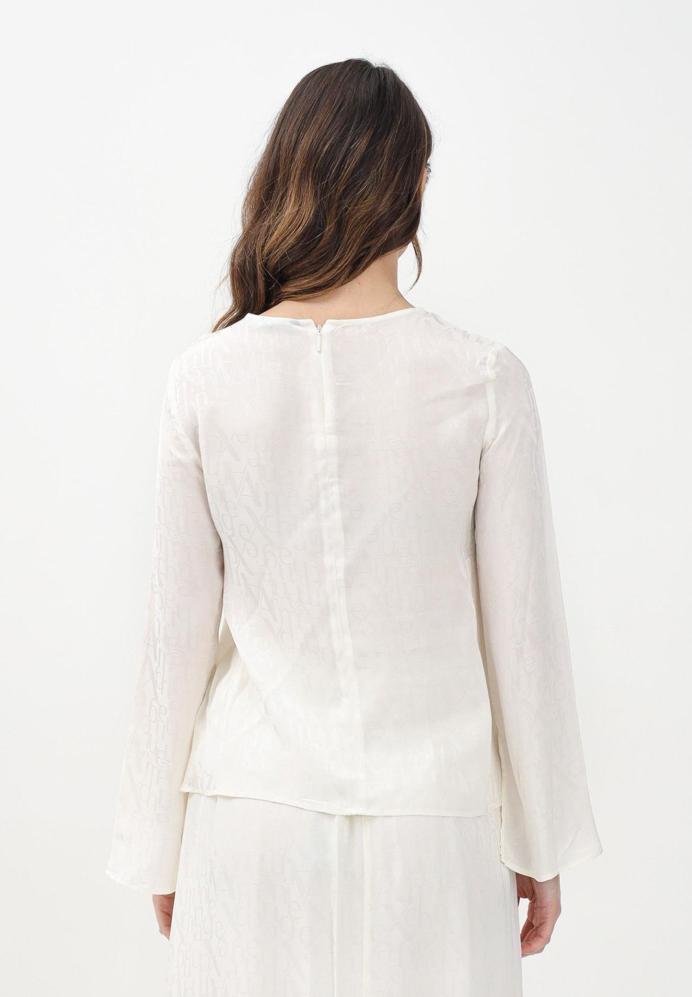 Armani Exchange - Áo thời trang tay dài Nữ Ax Women's Ivory Blouse with Logo Print
