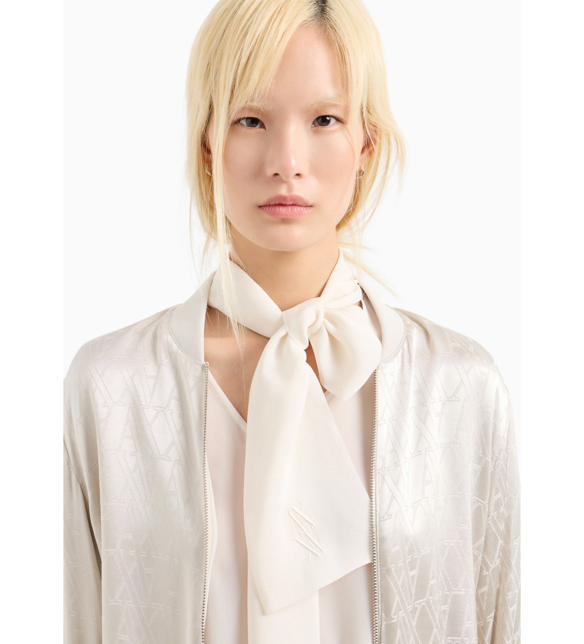 Armani Exchange - Áo blouse tay dài nữ V-neck blouse white