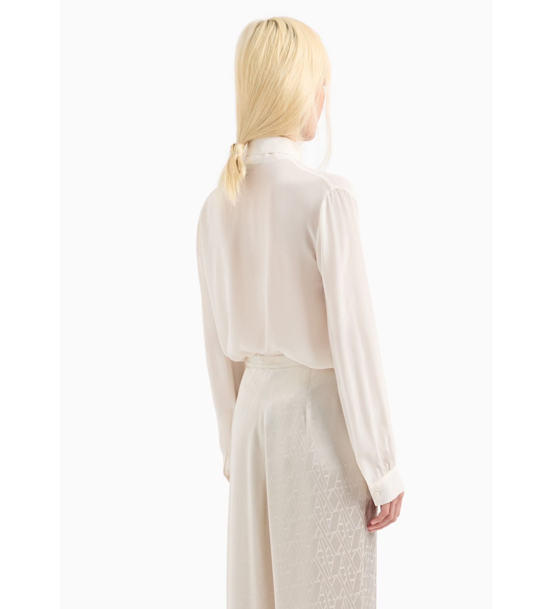 Armani Exchange - Áo blouse tay dài nữ V-neck blouse white