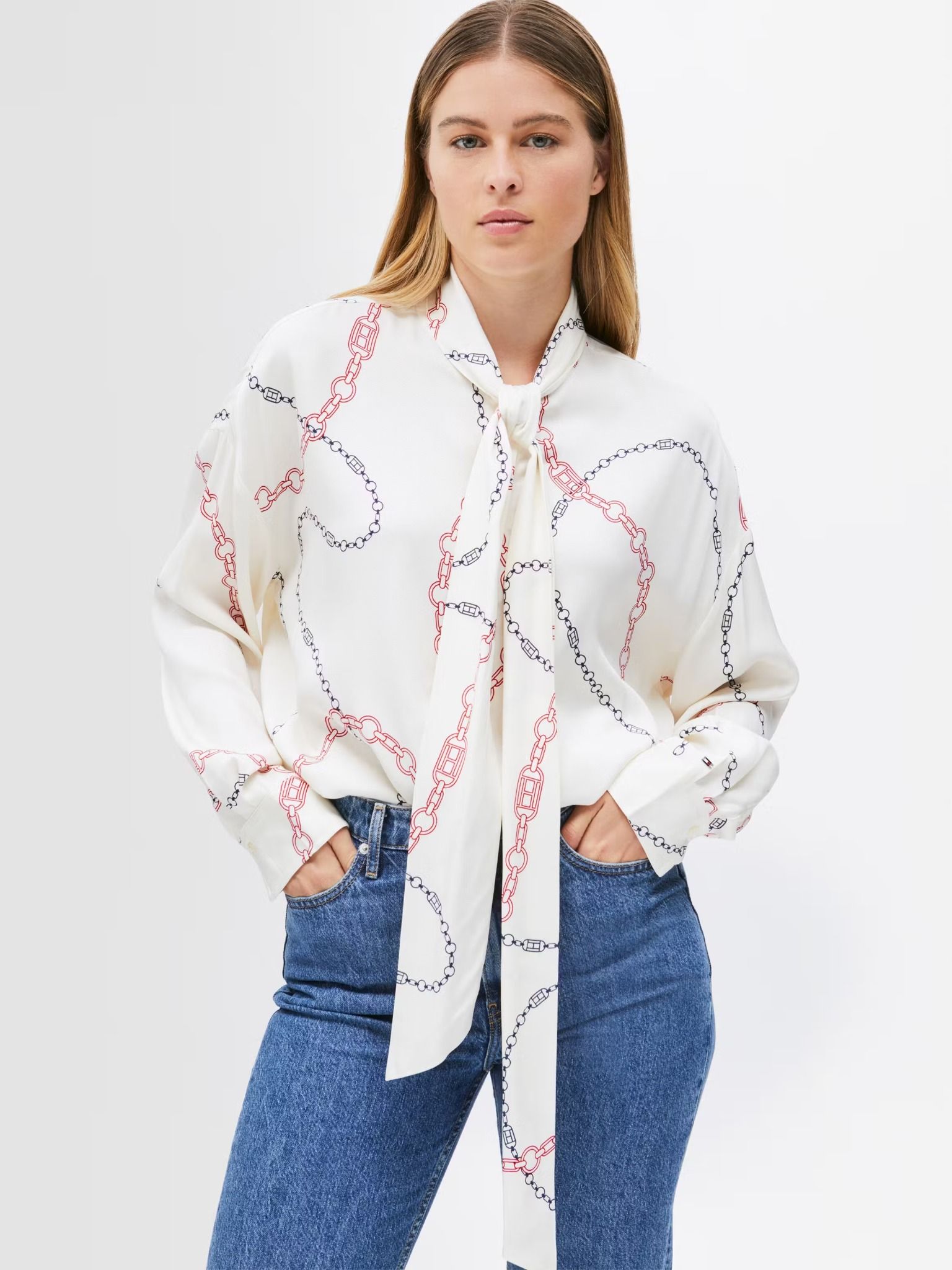 Tommy Hilfiger Áo thời trang tay dài nữ Bow Long Sleeve Blouse
