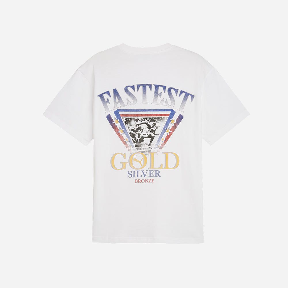 Puma - Áo thun nam nữ Graphics Fastest Lifestyle Tee