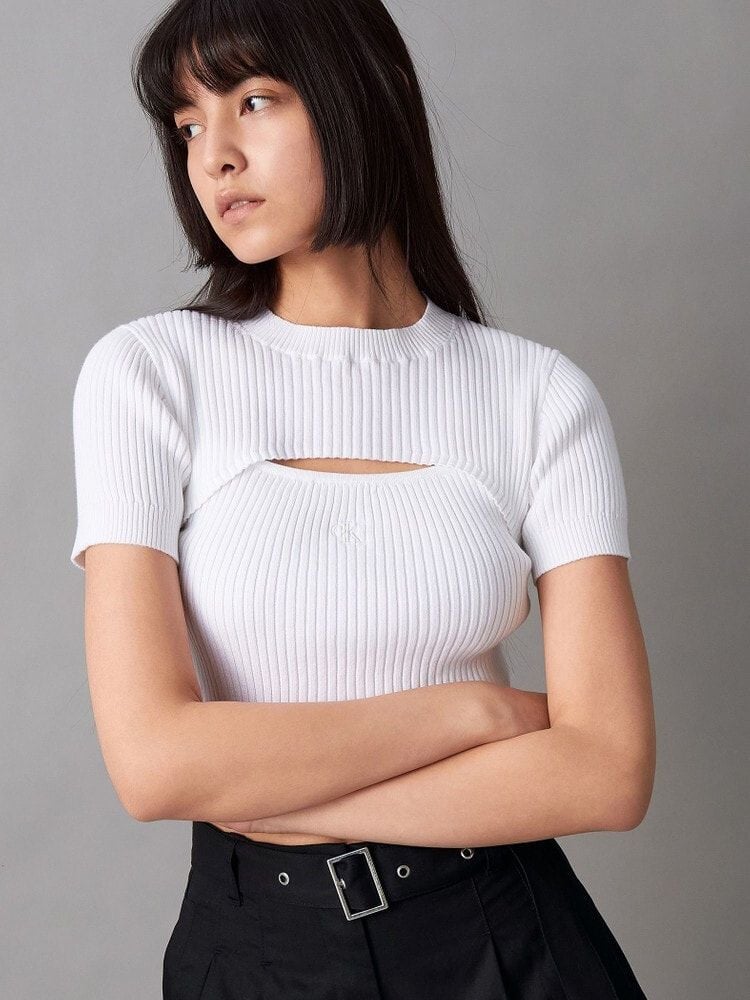 Calvin Klein - Áo len CK nữ Stitch detail Premium cropped