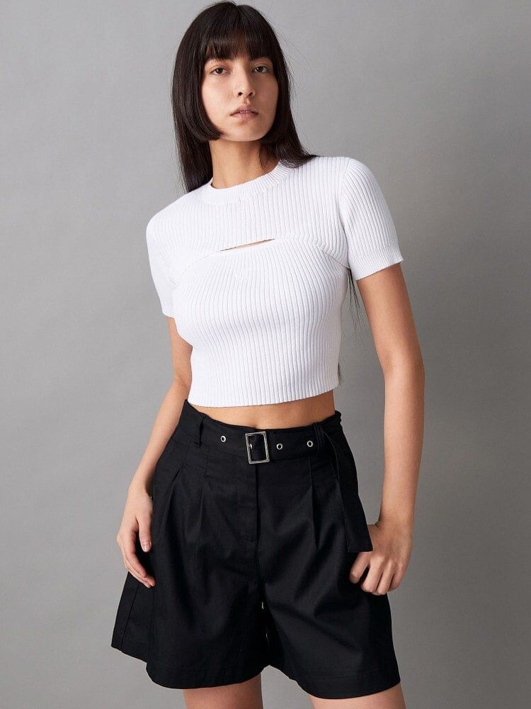 Calvin Klein - Áo len CK nữ Stitch detail Premium cropped
