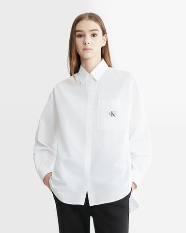 Calvin Klein - Áo sơ mi tay dài nữ Essential Woven Label Relaxed Shirt