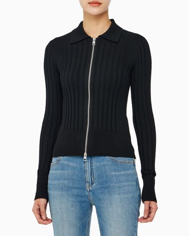 Calvin Klein - Áo len tay đài nữ Premium Polo Neck Zip Cardigan