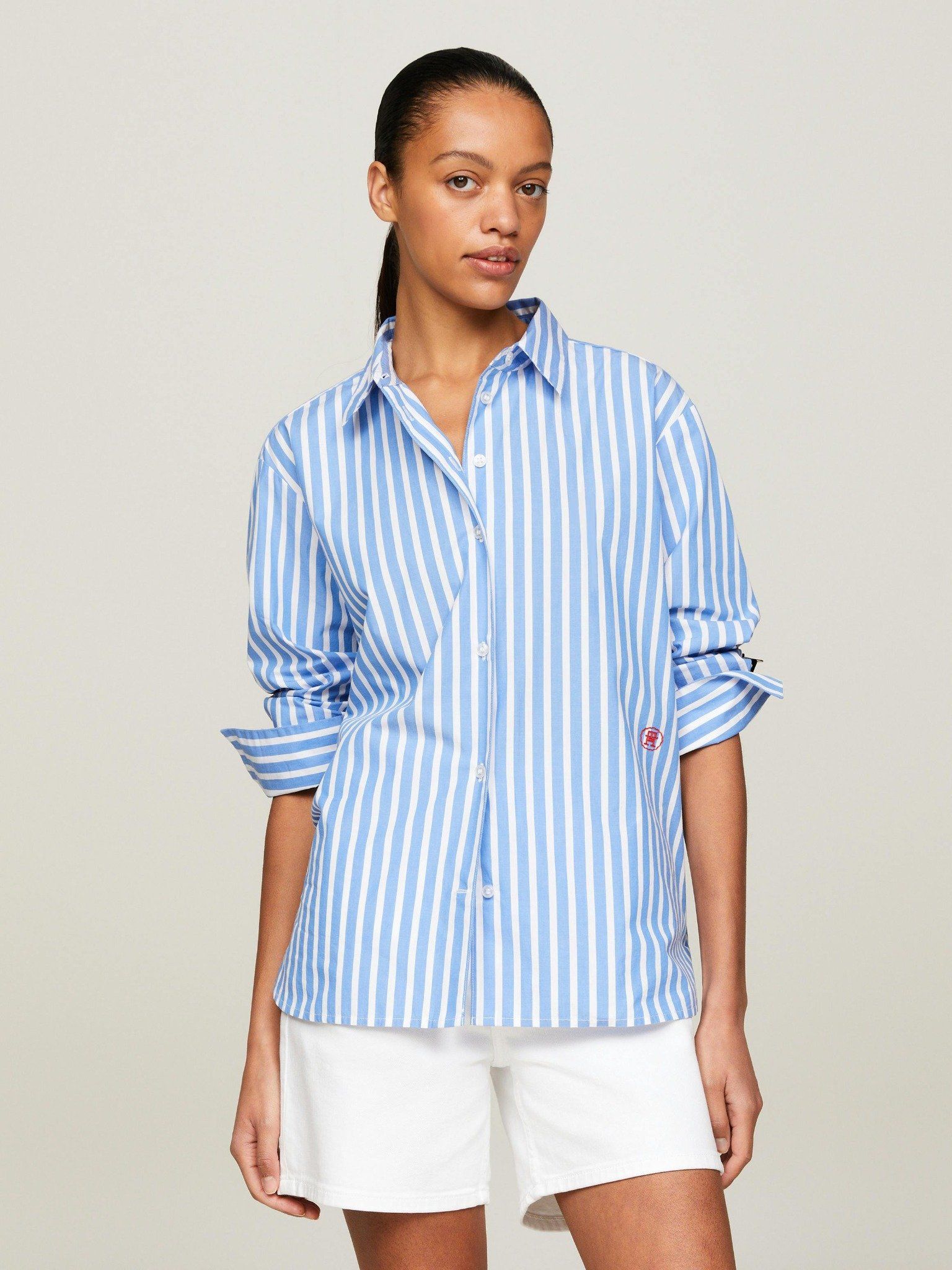 Tommy Hilfiger - Áo sơ mi tay dài nữ TH Monogram Stamp Relaxed Stripe Shirt