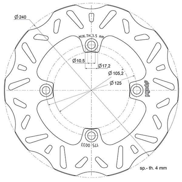  POLINI - Đĩa thắng Ø 240x105,2x4 mm, M10 mm 4 lỗ 