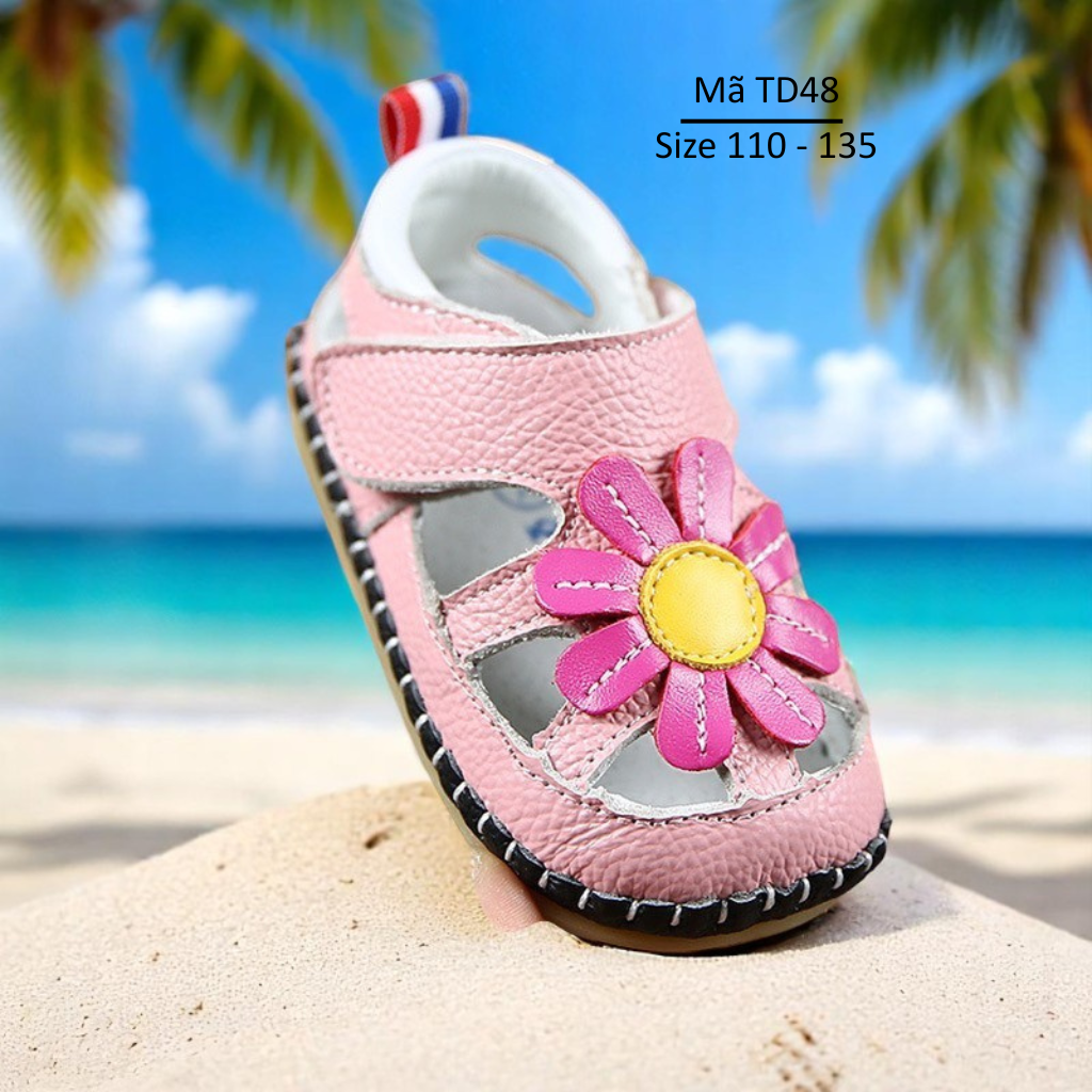 Dép sandal tập đi cho bé gái 0 - 18 tháng mềm mại da bò cao cao cấp lên chân siêu xinh TD48
