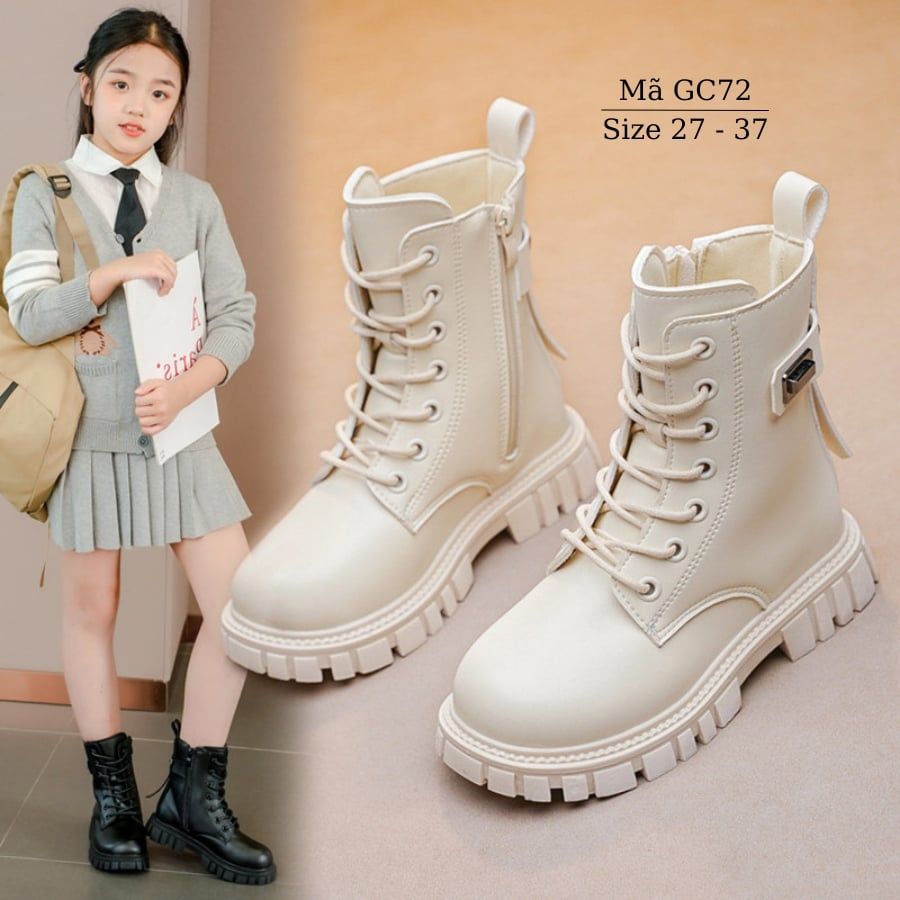 Bốt trắng cổ cao cho bé gái 3 - 12 tuổi thể thao năng động và cá tính đi tiệc đi chơi biểu diễn GC72
