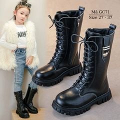 Bốt cổ cao cho bé gái 3 - 12 tuổi dáng dài tới gần đầu gối màu đen sành điệu phong cách Anh Quốc GC71