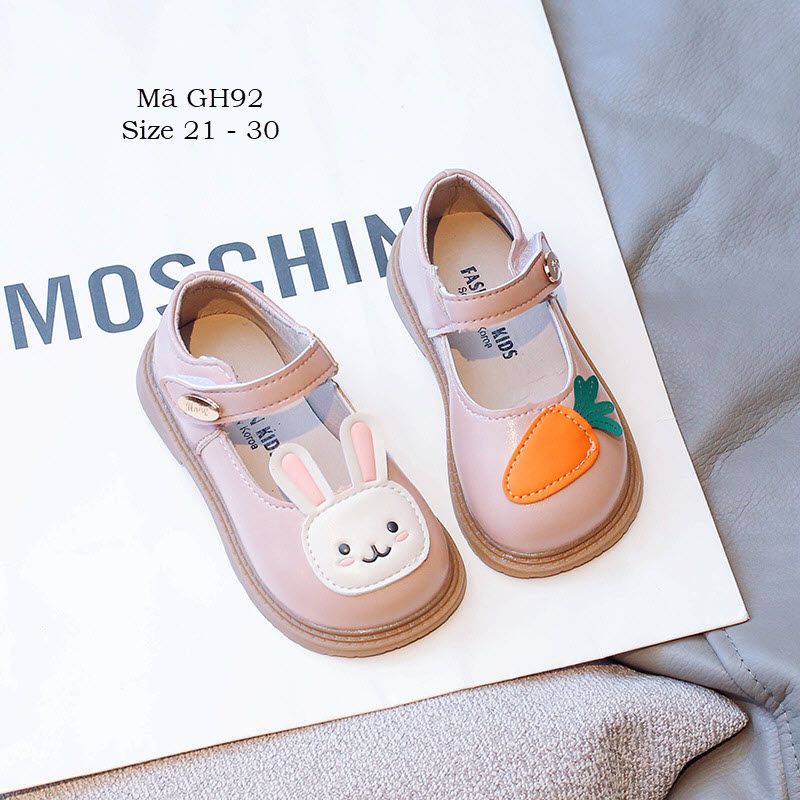 Giày búp bê bé gái 1 - 5 tuổi da mềm êm chân họa tiết thỏ cà rốt xinh xắn dễ thương GH92