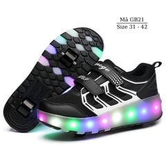 Giày bánh xe có đèn LED phát sáng cho bé trai bé gái 5 - 15 tuổi màu đen pha trắng vừa trượt vừa đi 4 trong 1 phong cách giải trí thể thao ngoài  trời siêu ngầu GB21