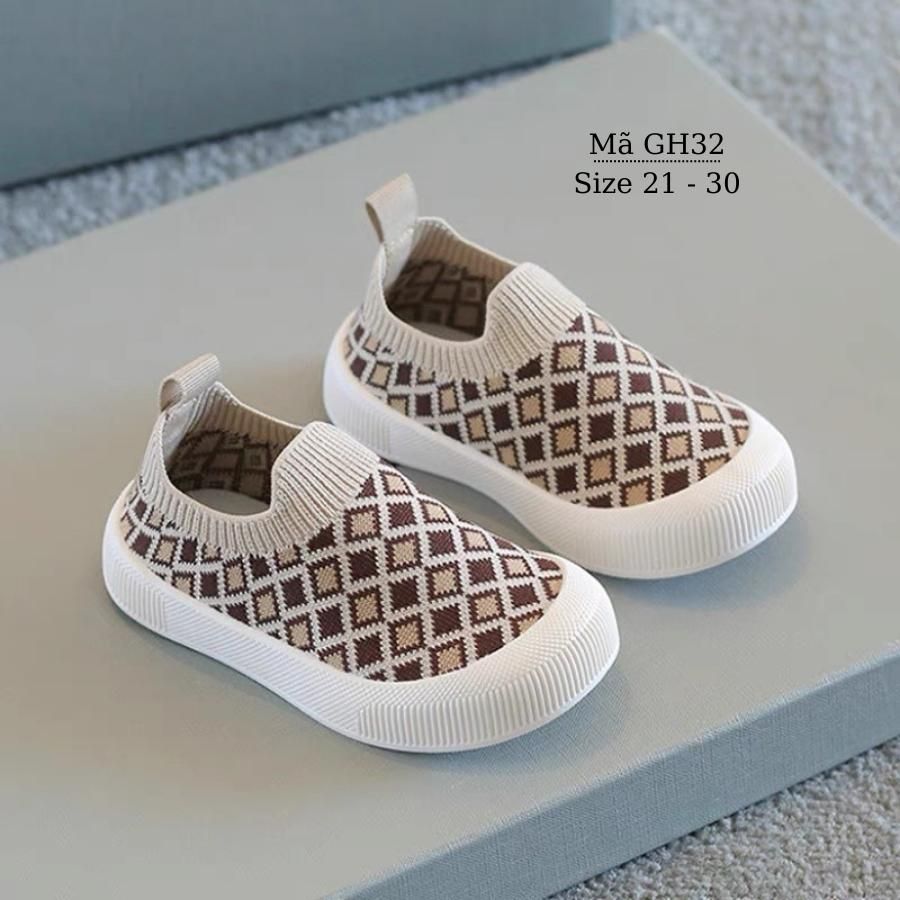 Giày bún cho bé trai bé gái 1 - 5 tuổi len cổ thun nâu kem êm mềm thời trang phong cách Hàn Quốc GH32