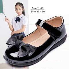 Giày bé gái Babydoll búp bê màu đen da bóng cao cấp size đại học sinh đồng phục đi học trường Vinschool 6 - 15 tuổi GH68