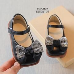 Giày búp bê bé gái màu đen đính nơ đá 2 - 5 tuổi phong cách Hàn Quốc xinh xắn dễ thương đi học dự tiệc điệu đà duyên dáng GH39