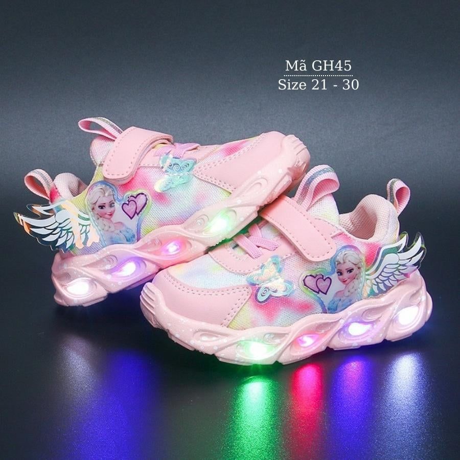 Giày đèn LED phát sáng cho bé gái 1 - 5 tuổi màu hồng họa tiết công chúa Elsa xinh xắn và dễ thương GH45