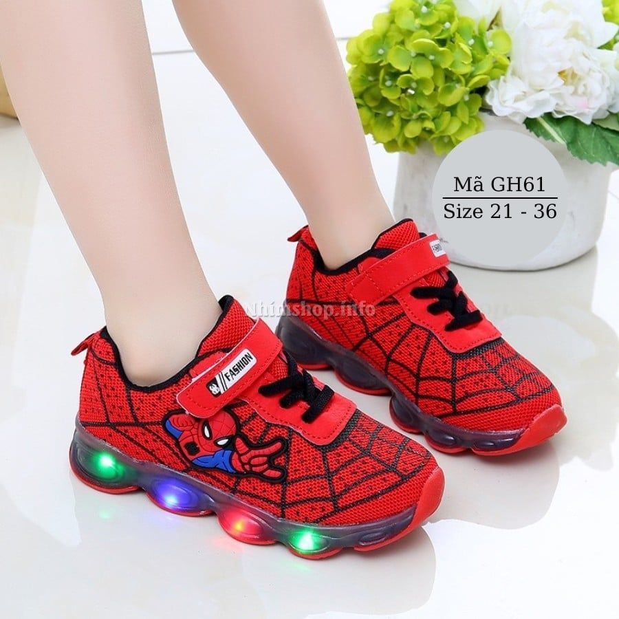 Giày phát sáng có đèn LED cho bé trai 1 - 10 tuổi họa tiết siêu nhân đỏ êm nhẹ thời trang độc đáo GH61