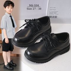 Giày tây bé trai 3 - 12 tuổi màu đen phong cách Anh Quốc dáng thể thao quai dán giả dây cột sang trọng đi học, đi chơi G04