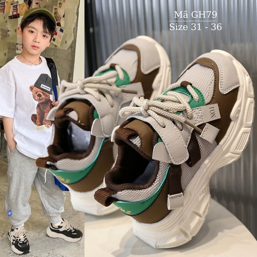 Giày thể thao bé trai 6 - 12 tuổi độn đế nâng chiều cao độn đế thời trang khỏe khoắn năng động đi học chạy bộ phong cách Hàn Quốc GH79