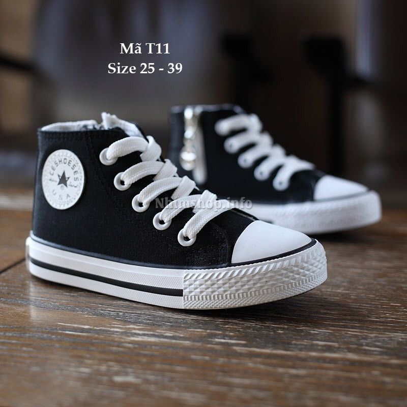 Giày thể thao dáng Converse cho bé trai và bé gái T11 đen