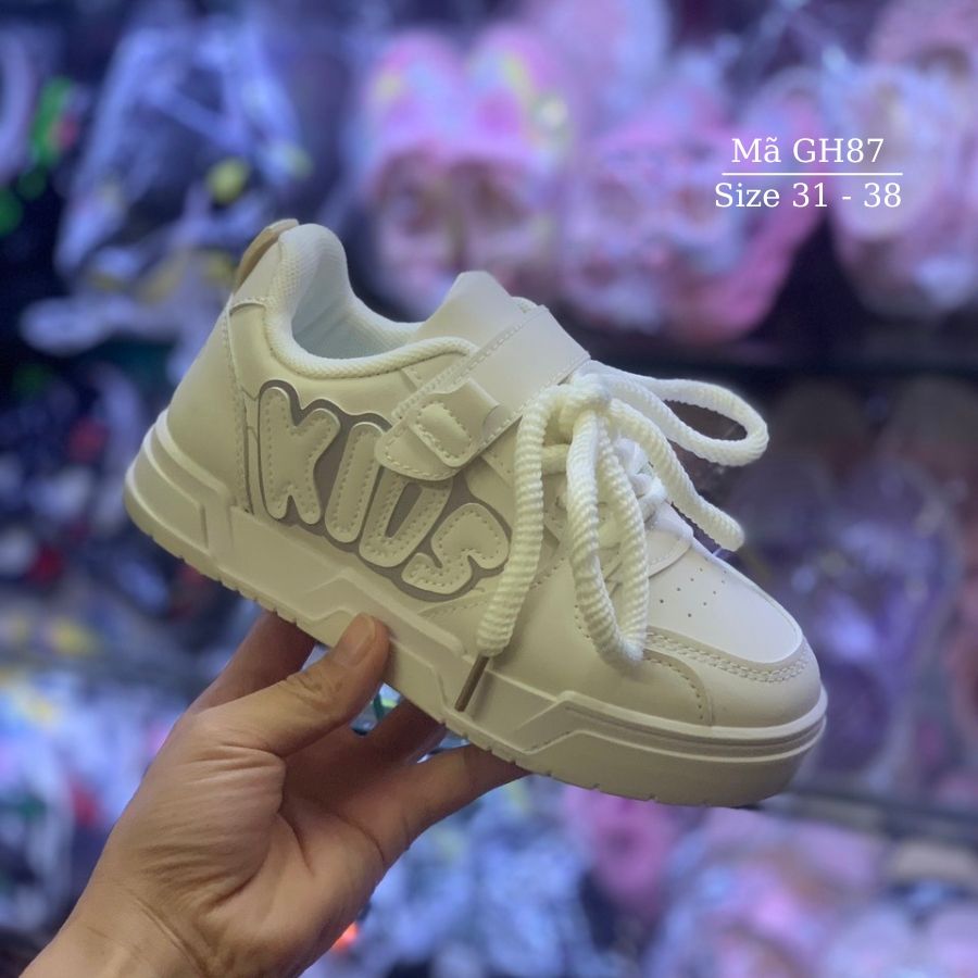 Giày trắng thể thao cho bé trai bé gái dáng sneaker cột dây quai dán G ...