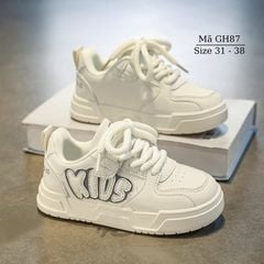 Giày sneaker trẻ em học sinh giày trắng cho bé trai bé gái 6 – 12 tuổi cao cấp dáng thể thao khỏe khoắn cột dây quai dán năng động GH87