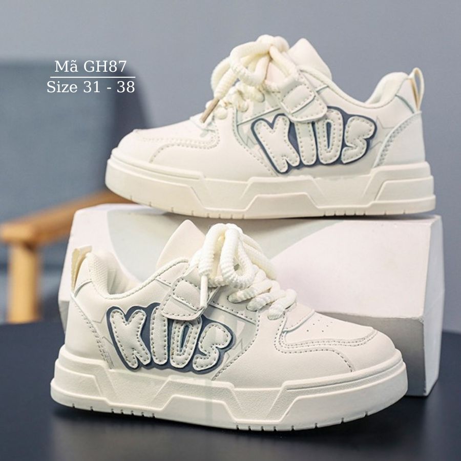 Giày trắng thể thao cho bé trai bé gái dáng sneaker cột dây quai dán G ...