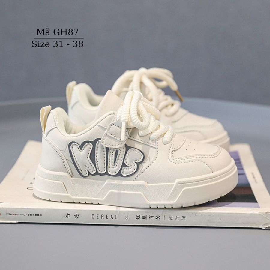Giày trắng thể thao cho bé trai bé gái dáng sneaker cột dây quai dán G ...
